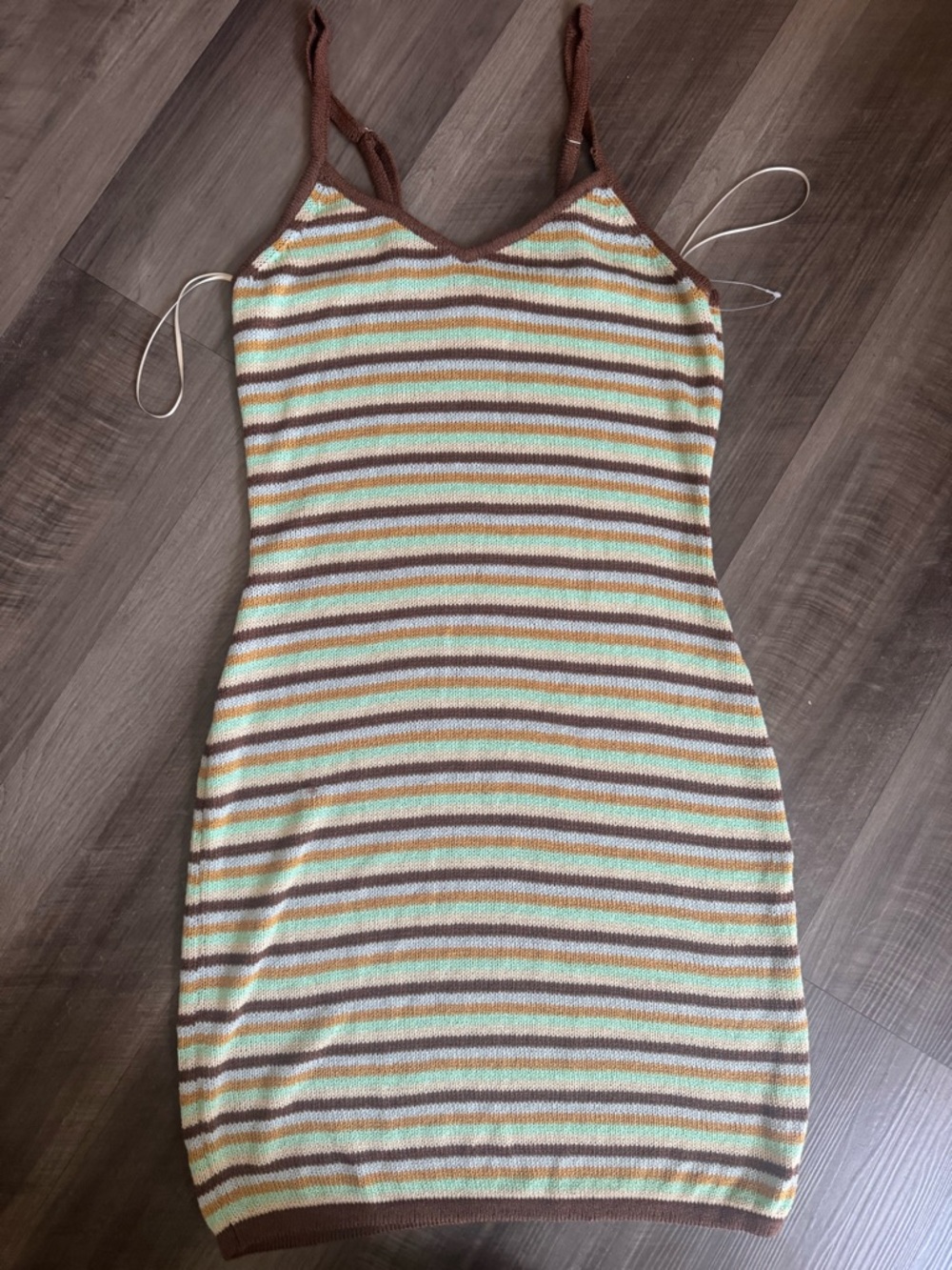 Billabong Brown, Cream, Mint & Yellow Striped Knit Mini Dress